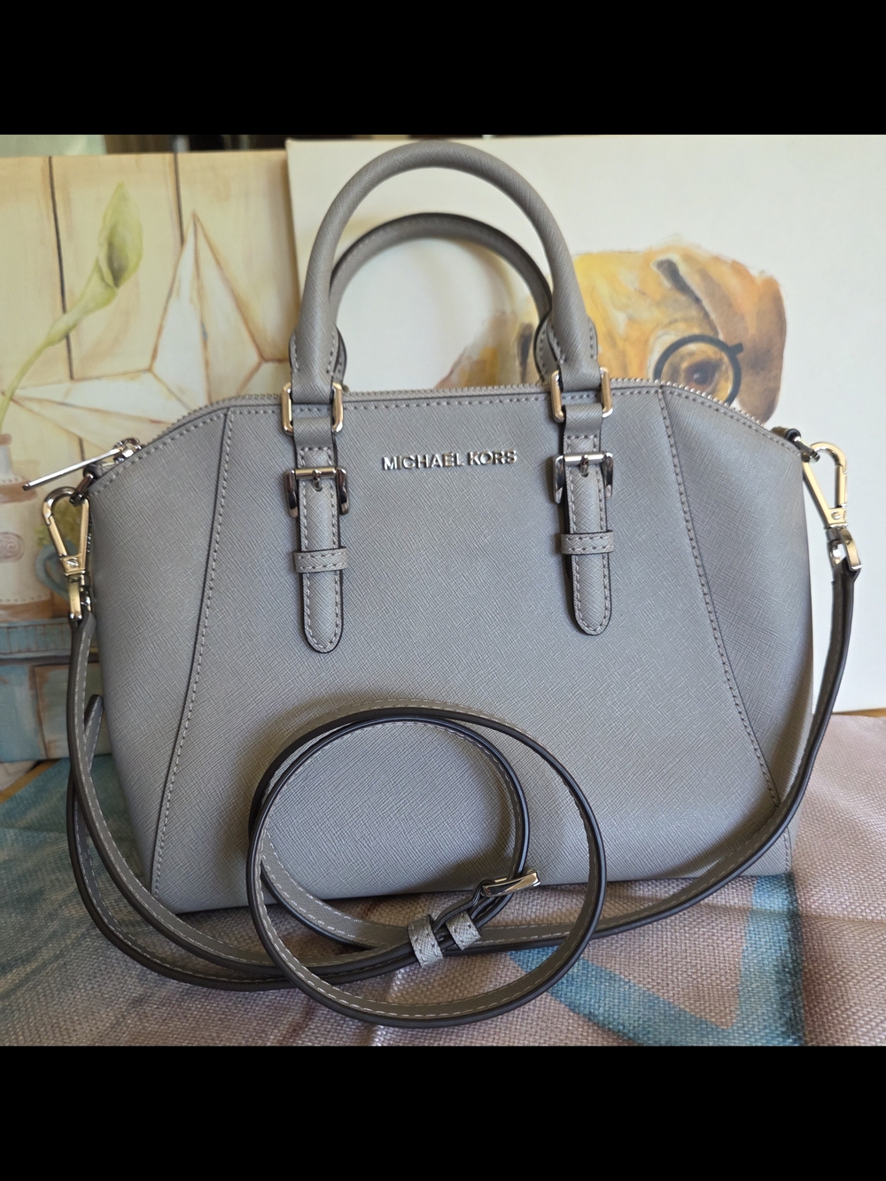 NWOT Michael Kors PEARL Gray Saffiano Leather Satchel
